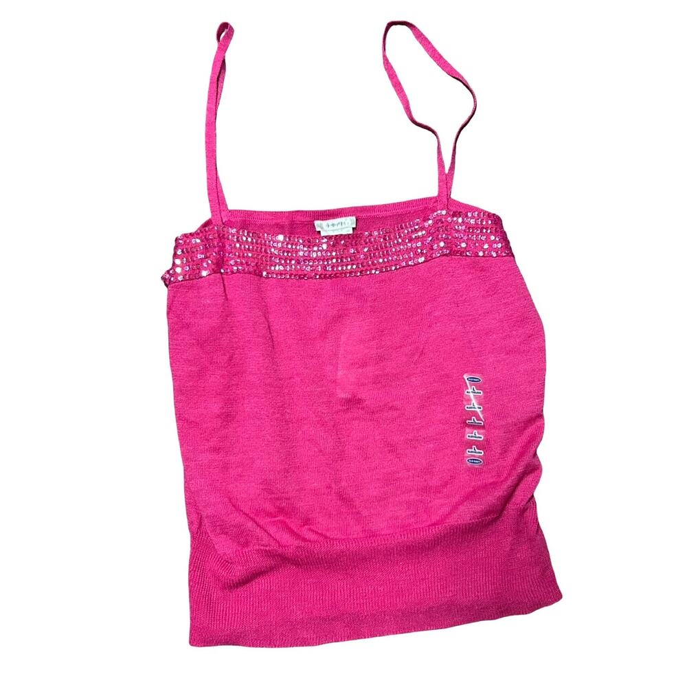 Y2K Old Navy Knit Cami Tank Womens Large Hot Pink Sequins Summer Vibrant McBling